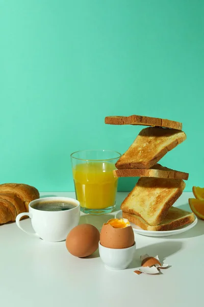 Konzept Des Leckeren Frühstücks Mit Gekochten Eiern Platz Für Text — Stockfoto