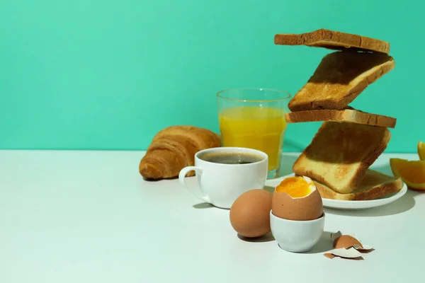 Haşlanmış Yumurtalı Lezzetli Kahvaltı Kavramı Yazı Için Yer — Stok fotoğraf