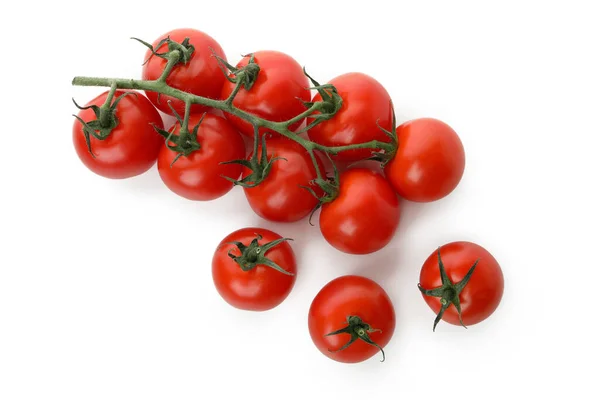 Tomates Cereja Frescos Isolados Sobre Fundo Branco — Fotografia de Stock