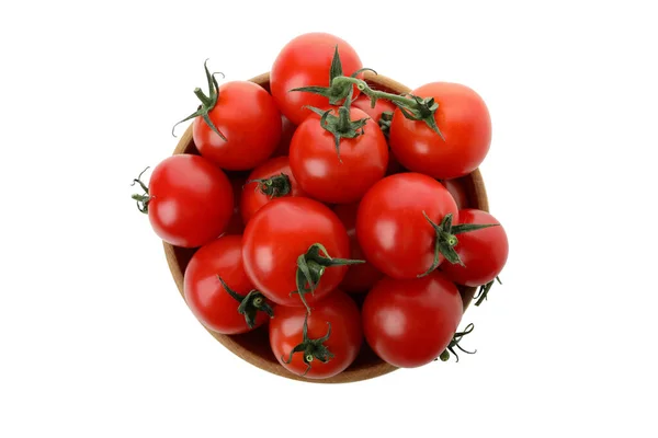 Tigela Com Tomate Cereja Isolado Sobre Fundo Branco — Fotografia de Stock