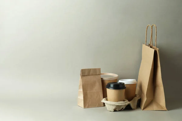 Envases Entrega Para Comida Para Llevar Sobre Fondo Gris — Foto de Stock