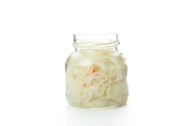 Beyaz arkaplanda izole edilmiş lahana turşusu kavanozu