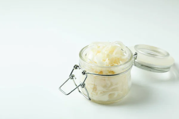 Glass Jar Sauerkraut White Background — Stock Photo, Image