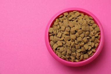 Pembe arka planda beslemeli evcil hayvan kasesi