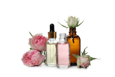 Beyaz arkaplanda izole gül yağı