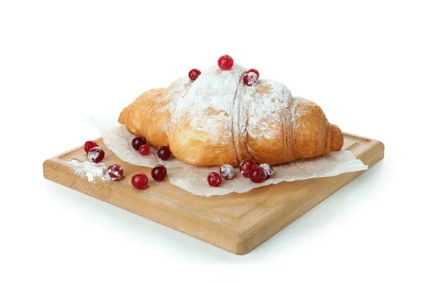 Brädan Med Välsmakande Croissant Isolerad Vit Bakgrund — Stockfoto