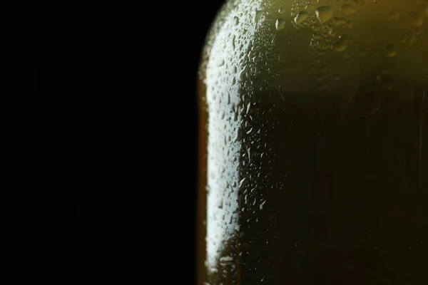 Wet Bottle Beer Black Background Close — Stock Photo, Image