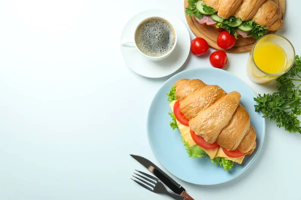 Concept Tasty Eating Croissant Sandwich Space Text — Stock Photo, Image