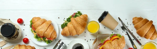 Concept Tasty Eating Croissant Sandwich Top View — Stock Photo, Image