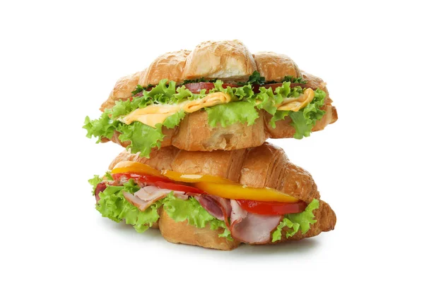Leckere Croissant Sandwiches Isoliert Auf Weißem Hintergrund — Stockfoto