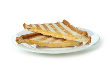 Beyaz arka planda ızgara sandviçli tabak