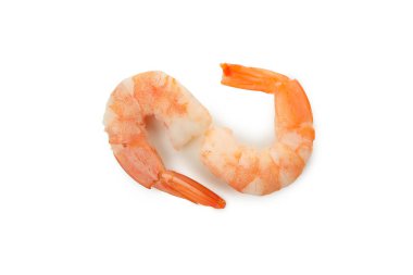 Beyaz arka planda izole edilmiş lezzetli karidesler.