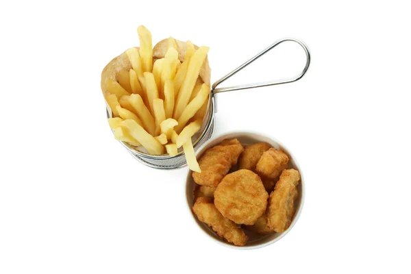 Frango Frito Batata Isolada Fundo Branco — Fotografia de Stock