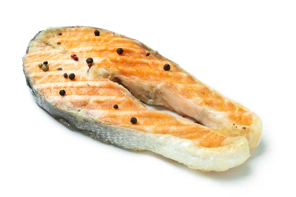 Gustoso Salmone Grigliato Isolato Sfondo Bianco — Foto Stock