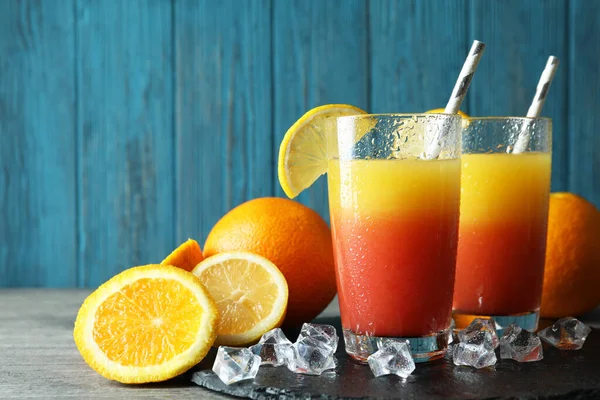 Tequila Sunrise Cocktails Ingredients Wooden Background — Stock Photo, Image