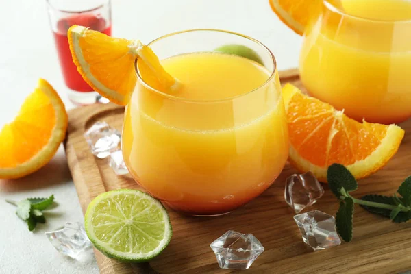 Board Tequila Sunrise Cocktails White Textured Table — Stock Photo, Image