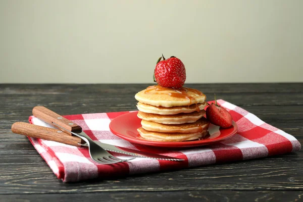 Concept Tasty Dessert Pancakes Wooden Table — Stock Photo, Image
