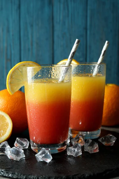 Tequila Sunrise Cocktails Ingredients Wooden Background — Stock Photo, Image