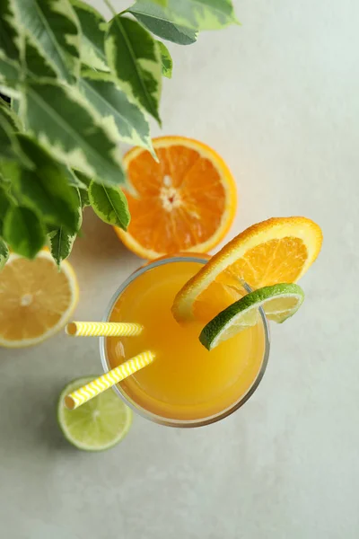 Tequila Sunrise Cocktail Ingredients White Textured Table — Stock Photo, Image