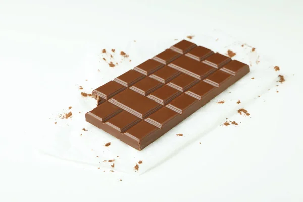Смачний Шоколадний Батончик Папері Білому Тлі — стокове фото