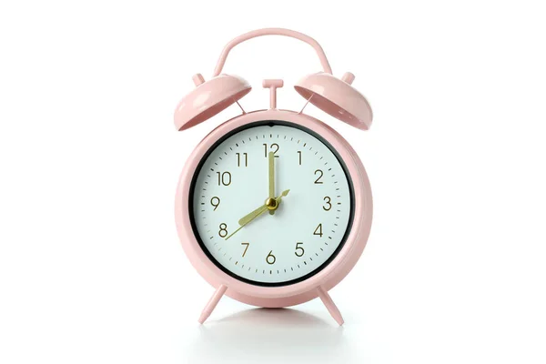 Relógio Alarme Rosa Isolado Fundo Branco — Fotografia de Stock