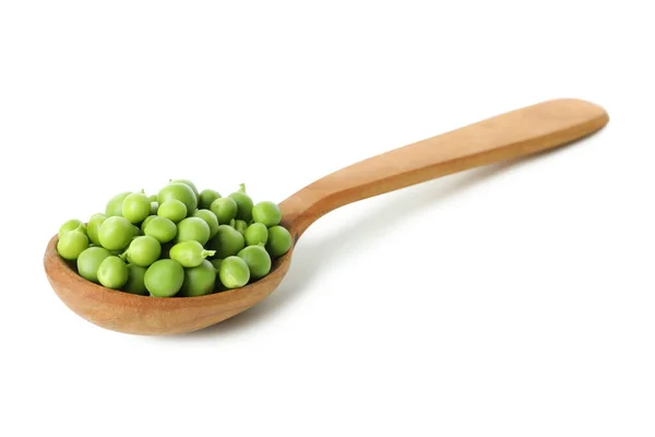 Cuillère Avec Graines Pois Isolées Sur Fond Blanc — Photo