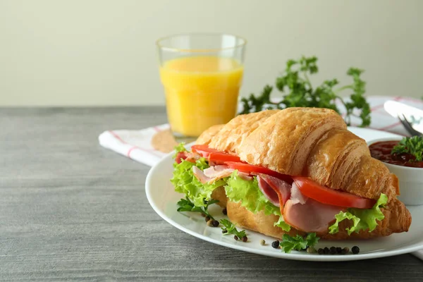 Concept Tasty Eating Croissant Sandwich Space Text — Stock Photo, Image