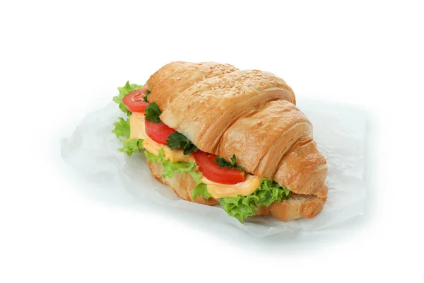 Smaczna Kanapka Croissant Izolowane Białym Tle — Zdjęcie stockowe