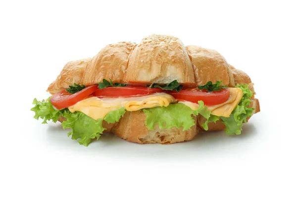 Leckeres Croissant Sandwich Isoliert Auf Weißem Hintergrund — Stockfoto