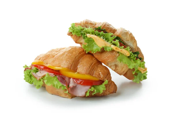 Leckere Croissant Sandwiches Isoliert Auf Weißem Hintergrund — Stockfoto
