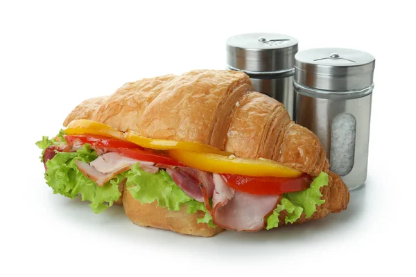 Leckeres Croissant Sandwich Isoliert Auf Weißem Hintergrund — Stockfoto