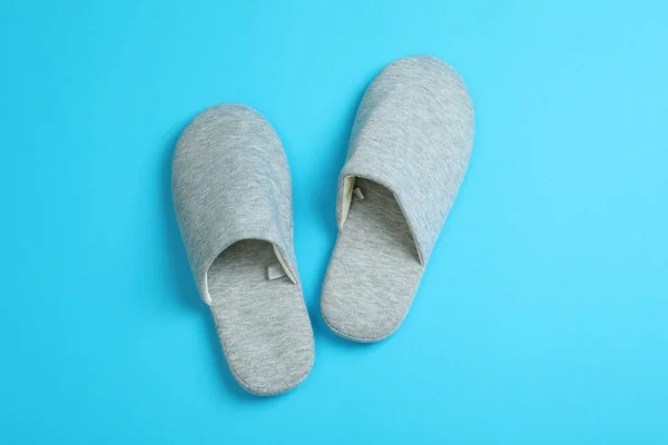 Pair House Slippers Blue Background — Stock Photo, Image