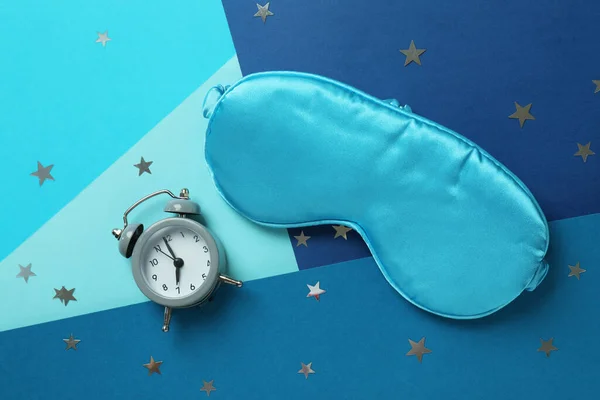 Sleep Mask Alarm Clock Multicolored Background — Stock Photo, Image