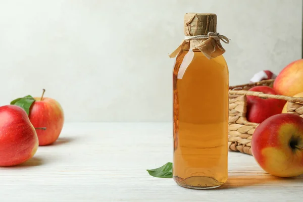 Homemade Apple Vinegar Ingredients White Wooden Table — Foto de Stock