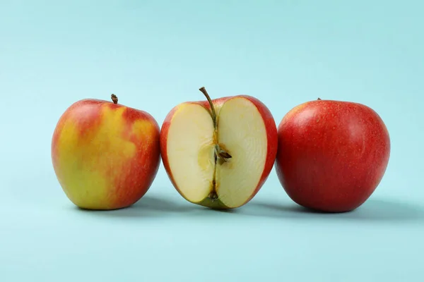 Ripe Apples Blue Background Close — Stock Photo, Image