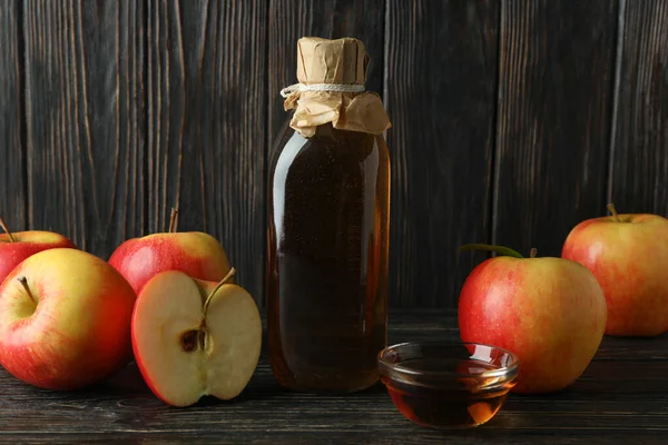 Homemade Apple Vinegar Ingredients Wooden Background — Foto de Stock