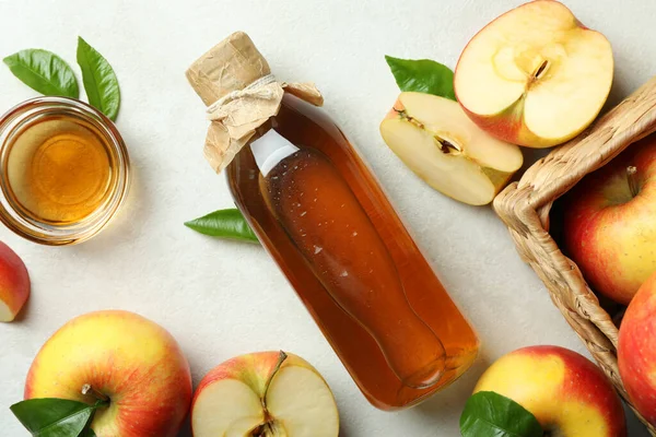 Homemade Apple Vinegar Ingredients White Textured Table — Stok Foto