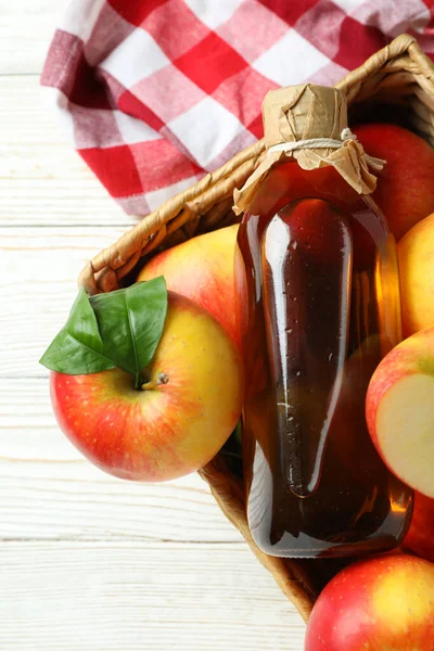 Homemade Apple Vinegar Ingredients White Wooden Table — Foto de Stock