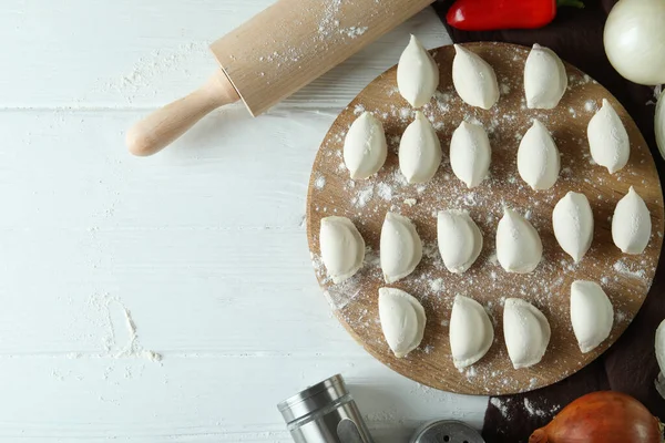 Concept Cooking Vareniki Pierogi White Wooden Table — Stock Photo, Image