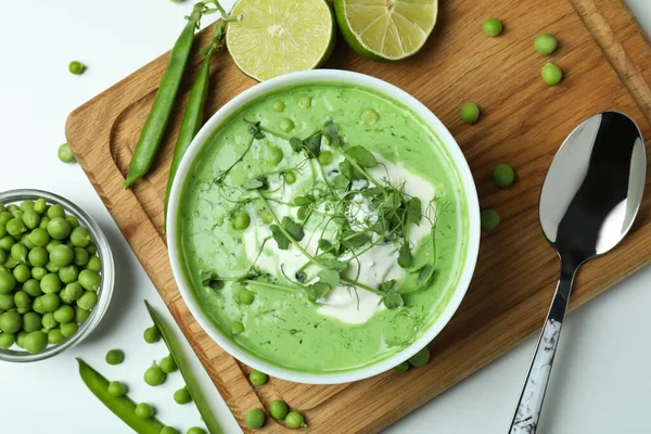 Concept Tasty Eating Pea Soup White Background — Stock Photo, Image