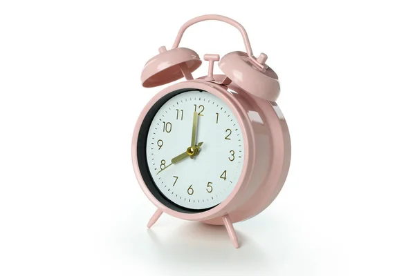 Reloj Despertador Rosa Aislado Sobre Fondo Blanco — Foto de Stock