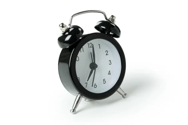 Reloj Despertador Negro Aislado Sobre Fondo Blanco — Foto de Stock