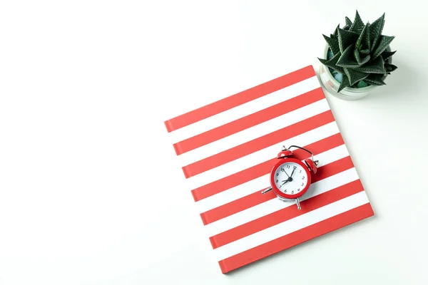 Workplace Concept Alarm Clock White Background — Stock Photo, Image