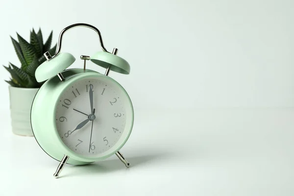 Reloj Despertador Menta Suculenta Sobre Fondo Blanco — Foto de Stock