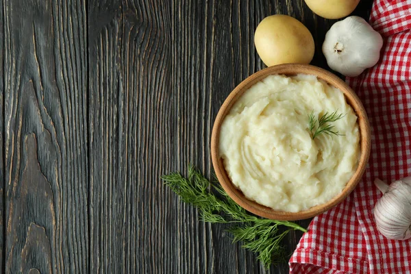 Concepto Sabroso Comer Con Puré Papas Sobre Mesa Madera — Foto de Stock