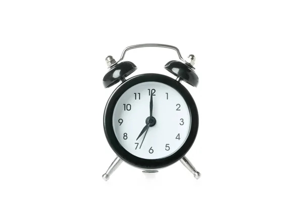Relógio Alarme Preto Isolado Fundo Branco — Fotografia de Stock