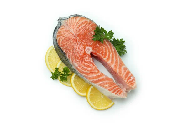 Verse Rauwe Zalm Geïsoleerd Witte Achtergrond — Stockfoto