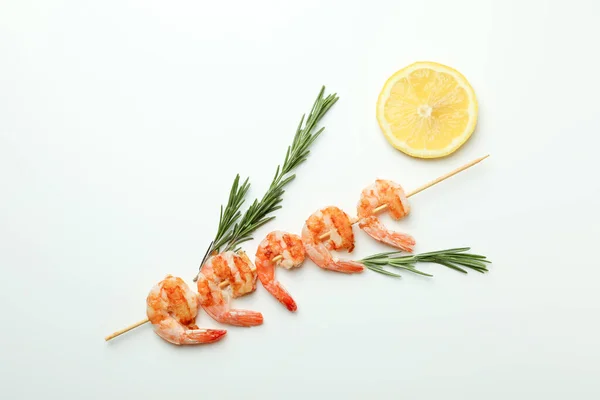 Tasty Grilled Shrimps Skewer White Background — Stockfoto
