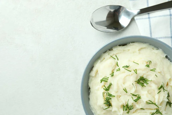 Bowl Mashed Potatoes White Textured Background — Stockfoto