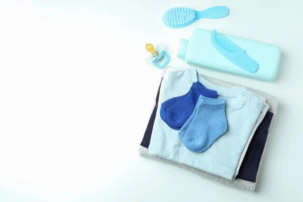 Diferentes Accesorios Higiene Para Bebés Sobre Fondo Blanco — Foto de Stock